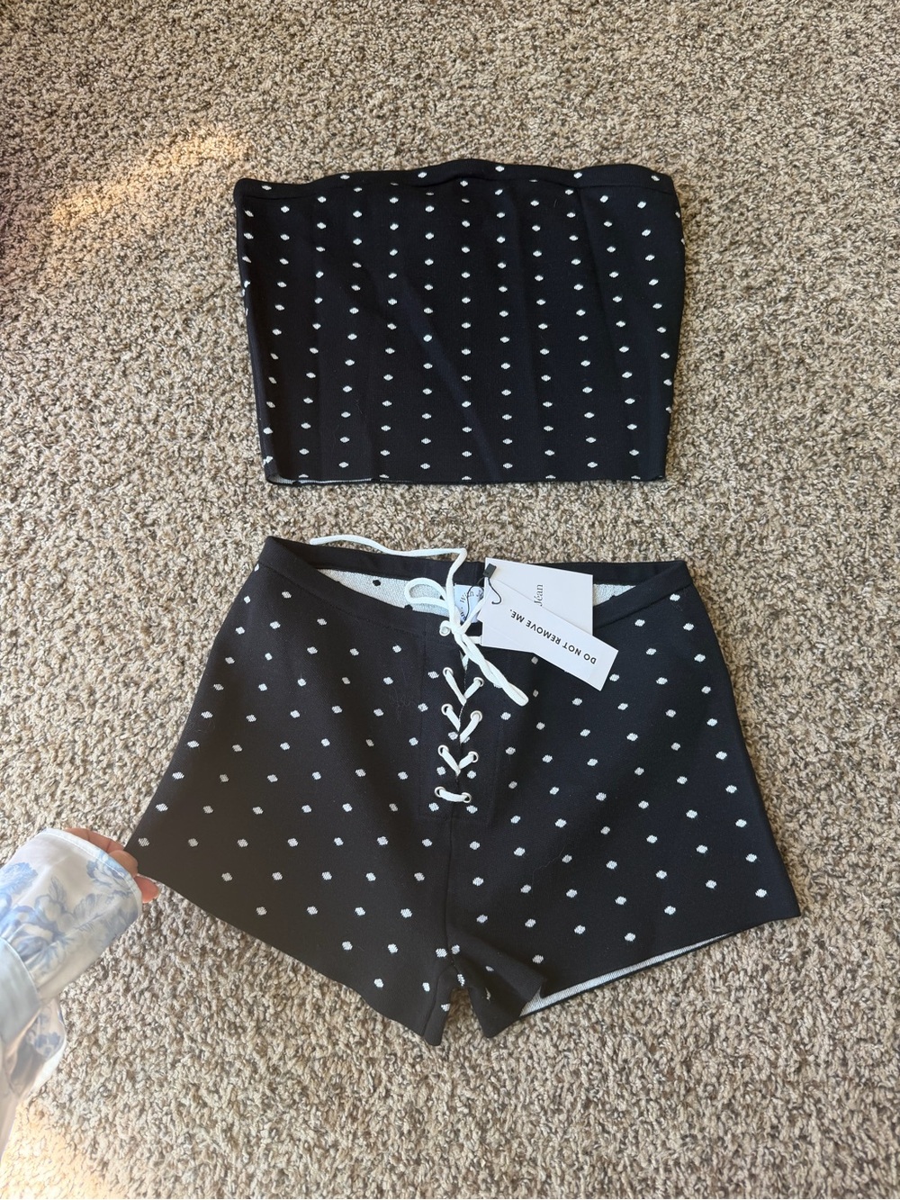 With Jéan Polka Dot Tube Top & Lace-Up Shorts Set